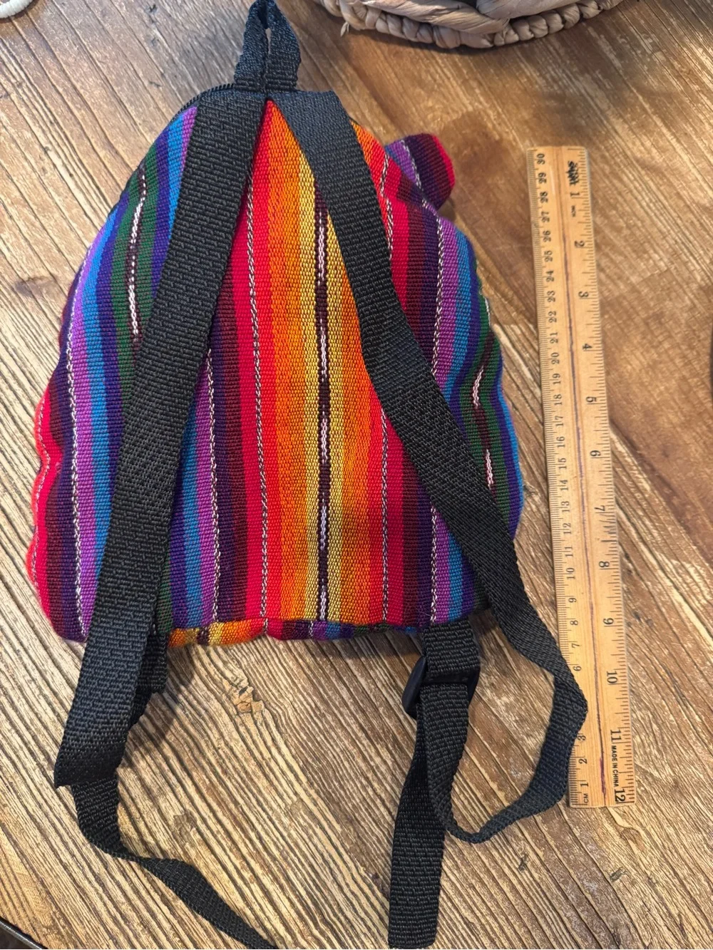 Guatemalan Colorful Striped Elephant Kids Backpack with Purple Felt Accents